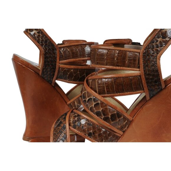 Alexandre Birman Womens Wedge Strappy Sandals US 7 EU 37 Brown Python Crocodile - Picture 12 of 13